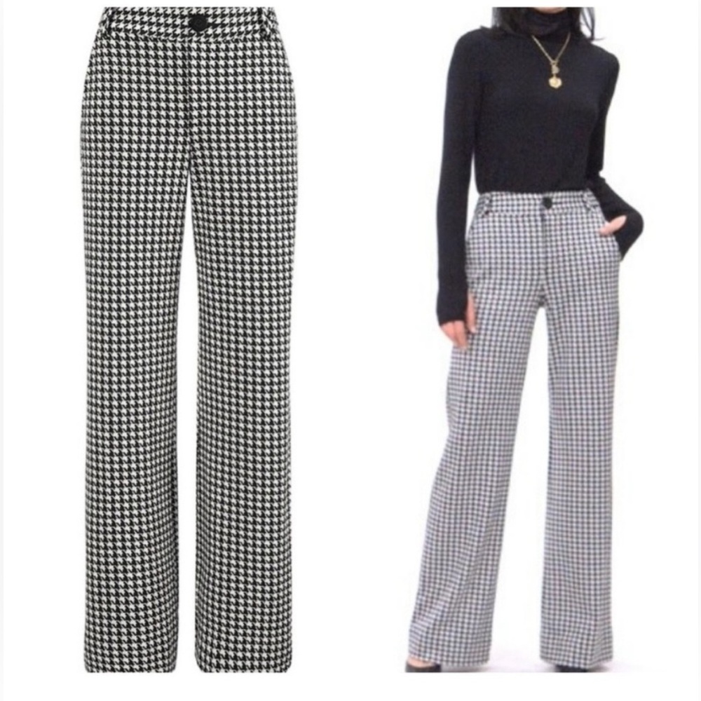 CAbi Black and White Houndstooth Wide Leg Pants